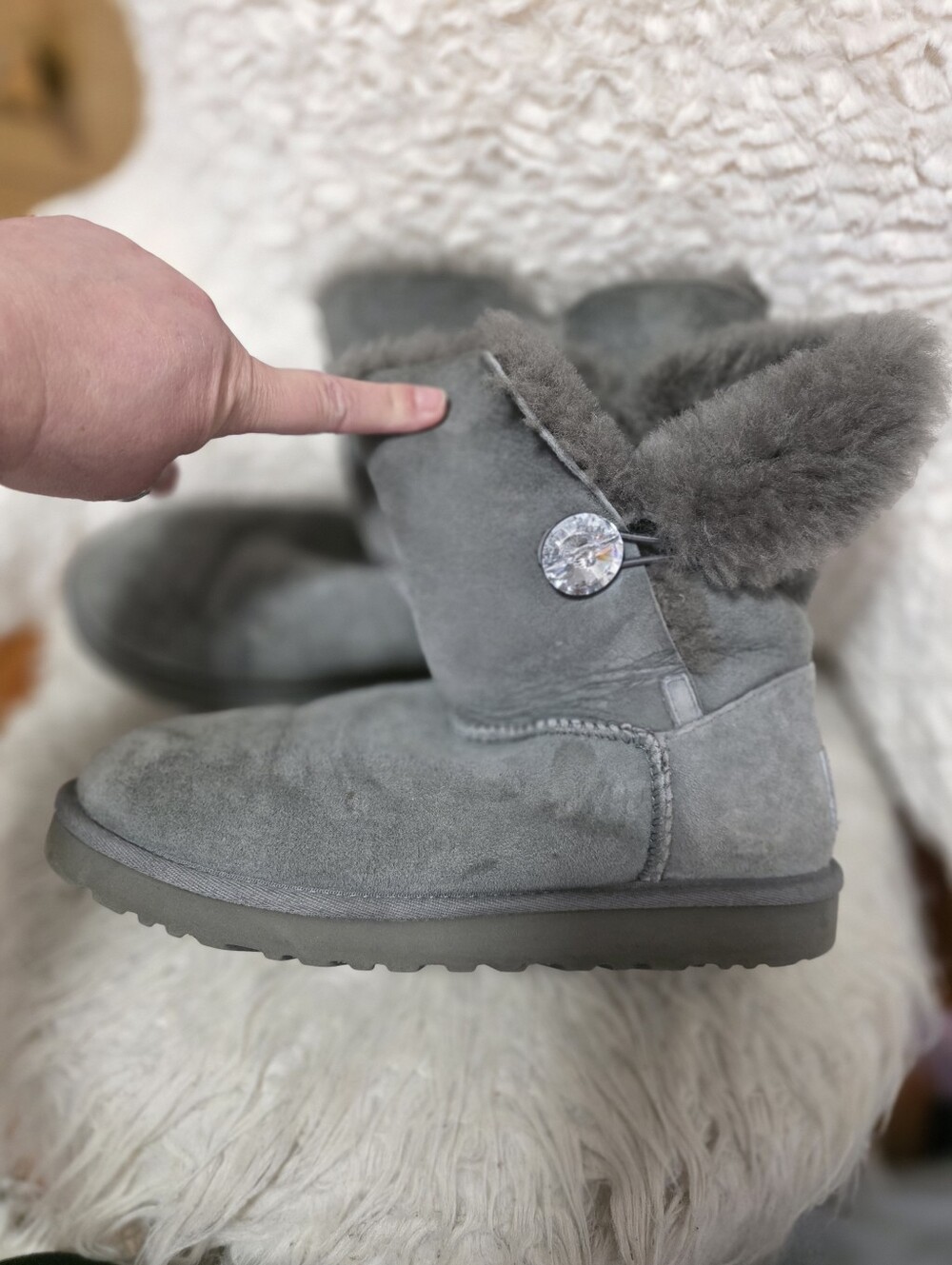 UGG Women's Gray Suede Button-Detail Shearling Boots